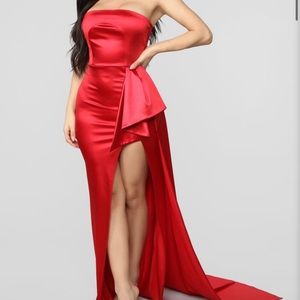 Fashionnova red satin gown dress